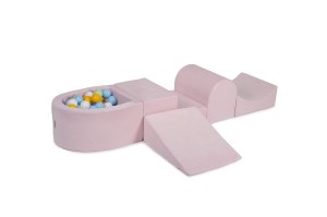 Velvet Foam Playset with Small Ball Pit with 100 Balls Light Pink: Light Green/Baby Blue/White/Yellow