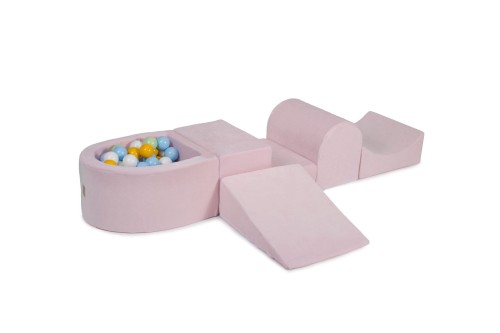 Velvet Foam Playset with Small Ball Pit with 100 Balls Light Pink: Light Green/Baby Blue/White/Yellow