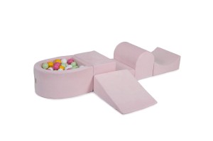 Velvet Foam Playset with Small Ball Pit with 100 Balls Light Pink: Light Green/Light Pink/White/Yellow