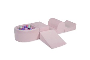 Velvet Foam Playset with Small Ball Pit with 100 Balls Light Pink: Pastel Pink/Light Pink/Mint/Lilac