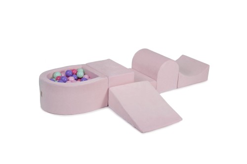 Velvet Foam Playset with Small Ball Pit with 100 Balls Light Pink: Pastel Pink/Light Pink/Mint/Lilac