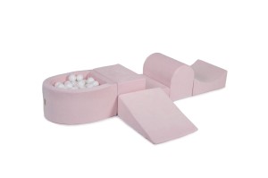 Velvet Foam Playset with Small Ball Pit with 100 Balls Light Pink: White
