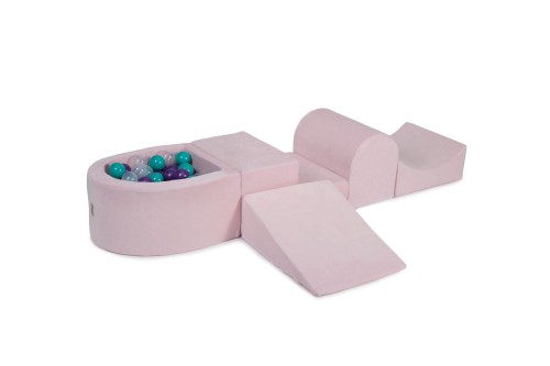 Velvet Foam Playset with Small Ball Pit with 100 Balls Light Pink: Violet/Transparent/Turquoise