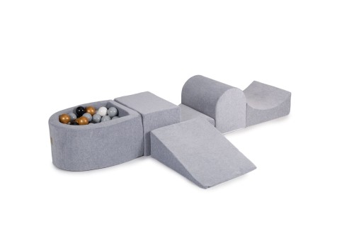 Velvet Foam Playset with Small Ball Pit with 100 Balls Light Gray: White/Gold/Gray/Black