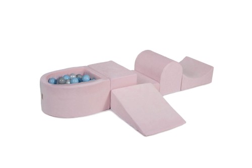 Velvet Foam Playset with Small Ball Pit with 100 Balls Light Pink: Baby Blue/Gray/White Pearl