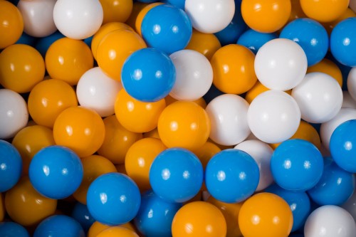 Soft Plastic Balls 7cm for the Ball Pit Set 100pcs: White/Mustard/Blue