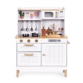 Large Wooden Play Kitchen for Children with Sounds and LED, Opening Cabinets, 7 Accessories