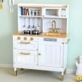 Large Wooden Play Kitchen for Children with Sounds and LED, Opening Cabinets, 7 Accessories