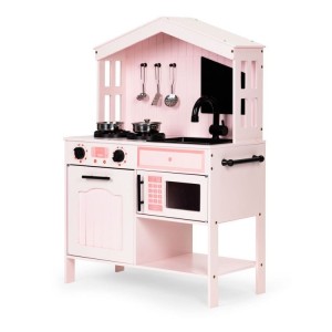 Wooden Play Kitchen for Children with Oven, Burners, Microwave and Accessories