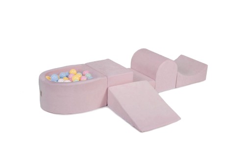Velvet Foam Playset with Small Ball Pit with 100 Balls Light Pink: Baby Blue/White/Mint/Pastel Pink/Pastel Yellow
