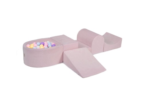 Velvet Foam Playset with Small Ball Pit with 100 Balls Light Pink: Baby Blue/Mint/Pastel Pink/Pastel Yellow/Lilac