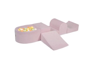 Velvet Foam Playset with Small Ball Pit with 100 Balls Light Pink: White/Peach/Light Green/Pastel Yellow