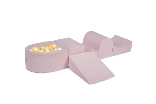 Velvet Foam Playset with Small Ball Pit with 100 Balls Light Pink: White/Peach/Light Green/Pastel Yellow