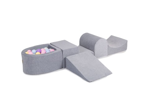 Velvet Foam Playset with Small Ball Pit with 100 Balls Light Gray: Baby Blue/Mint/Pastel Pink/Pastel Yellow/Lilac