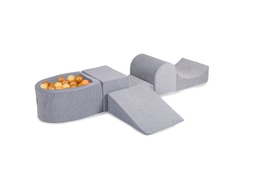 Velvet Foam Playset with Small Ball Pit with 100 Balls Light Gray: Peach/Pastel Yellow/Gold