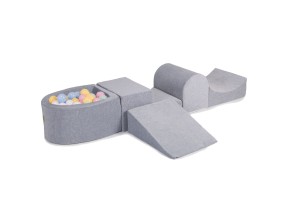 Velvet Foam Playset with Small Ball Pit with 100 Balls Light Gray: Baby Blue/White, Mint/Pastel Pink/Pastel Yellow