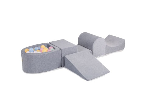 Velvet Foam Playset with Small Ball Pit with 100 Balls Light Gray: Baby Blue/White, Mint/Pastel Pink/Pastel Yellow