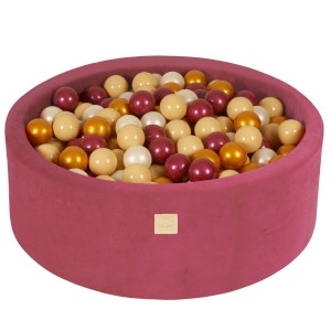 Velvet Foam 3 elements Playset with Ball Pit 90x30cm with 200 Balls Raspberry Red: Gold/Beige/White Pearl/Pearl Burgundy