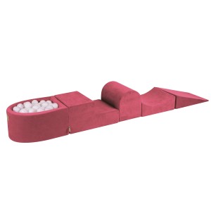 Velvet Foam Playset with Small Ball Pit with 100 Balls Raspberry Red: White