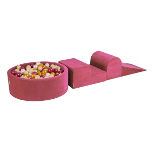 Velvet Kids Foam Climbing Blocks Raspberry Red - Baby Soft Play Set 200 Balls Gold/Beige/White Pearl/Pearl Burgundy