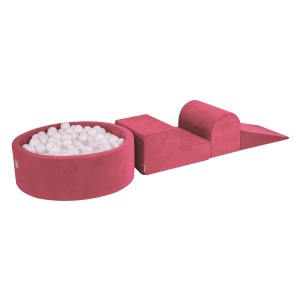 Velvet Kids Foam Climbing Blocks Raspberry Red - Baby Soft Play Set 200 Balls White