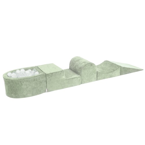 Velvet Foam Playset with Small Ball Pit with 100 Balls Sage Green: White/Transparent
