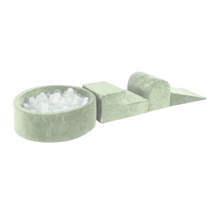 Velvet Kids Foam Climbing Blocks Sage Green - Baby Soft Play Set 200 Balls White/Transparent