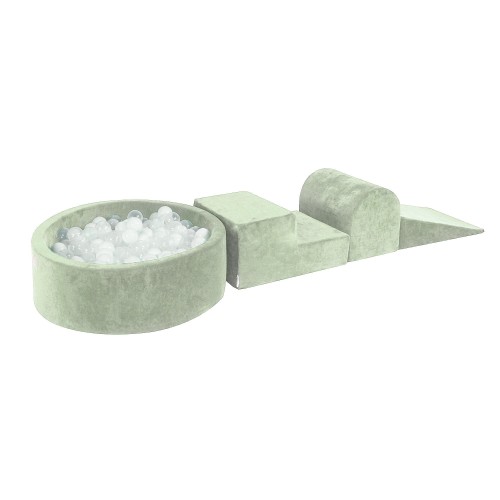 Velvet Kids Foam Climbing Blocks Sage Green - Baby Soft Play Set 200 Balls White/Transparent