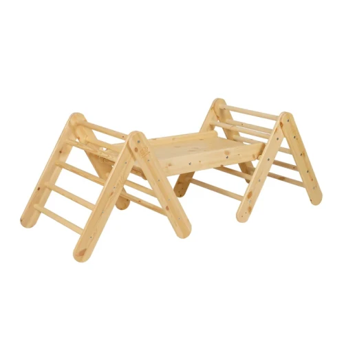Climbing triangle for children with slide and climbing frame, set natural