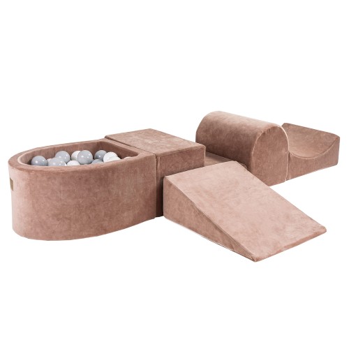Velvet Foam Playset with Small Ball Pit with 100 Balls Beige: White/Gray