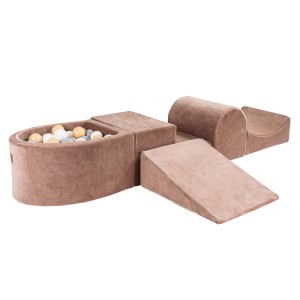 Velvet Foam Playset with Small Ball Pit with 100 Balls Beige: White/Gray/Beige