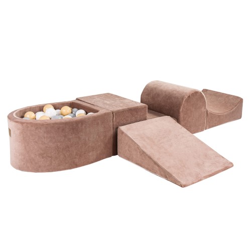 Velvet Foam Playset with Small Ball Pit with 100 Balls Beige: White/Gray/Beige