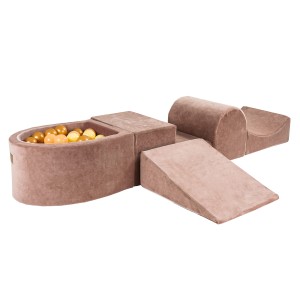 Velvet Foam Playset with Small Ball Pit with 100 Balls Beige: Pastel Yellow/Peach/Gold