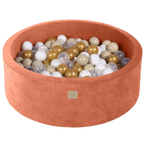 Round Ball Pit with 200 balls, 90x30cm, Marsala Red, Velvet