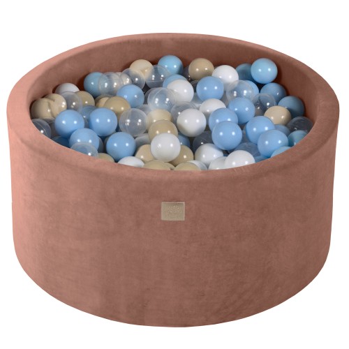 Round Ball Pit with 300 balls, 90x40cm, Beige, Velvet