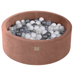 Round Ball Pit with 200 balls, 90x30cm, Beige, Velvet