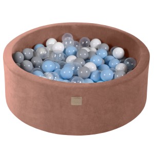 Round Ball Pit with 200 balls, 90x30cm, Beige, Velvet