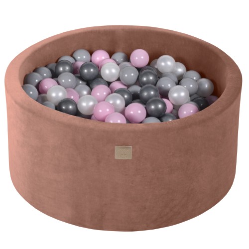 Round Ball Pit with 300 balls, 90x40cm, Beige, Velvet