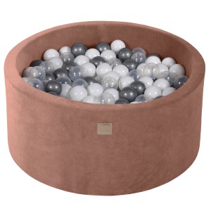 Round Ball Pit with 300 balls, 90x40cm, Beige, Velvet
