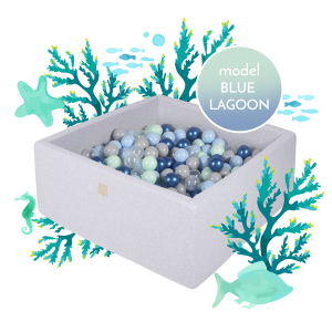 Square Ball Pit with 300 balls, 90x90x40cm, Light Grey, Cotton, Model Blue Laggon