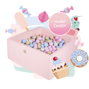 Square Ball Pit with 300 balls, 90x90x40cm, Light Pink, Cotton, Model Candy