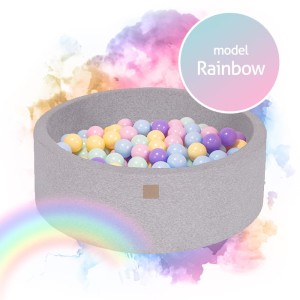 Round Ball Pit with 250 balls, 90x30cm, Light Grey, Cotton, Model Rainbow