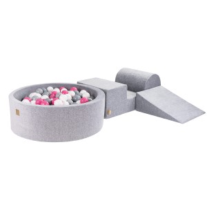 Velvet Foam 3 elements Playset with Ball Pit 90x30cm with 200 Balls Light Grey: Light Pink/Grey/White