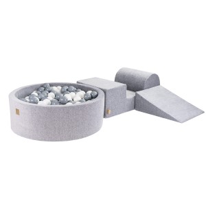 Velvet Foam 3 elements Playset with Ball Pit 90x30cm with 200 Balls Light Grey: Grey/White