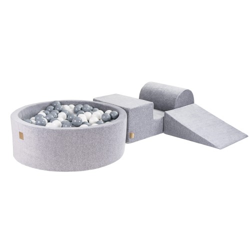 Velvet Foam 3 elements Playset with Ball Pit 90x30cm with 200 Balls Light Grey: Grey/White