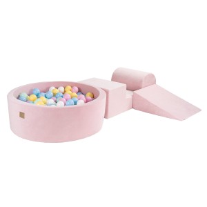 Velvet Foam 3 elements Playset with Ball Pit 90x30cm with 200 Balls Light Pink: Baby Blue/White/Pastel Pink/Pastel Yellow/Mint