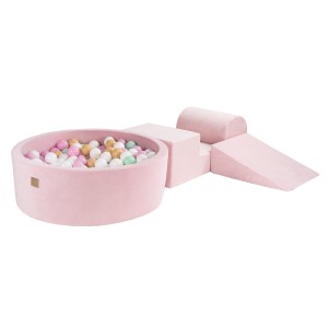Velvet Foam 3 elements Playset with Ball Pit 90x30cm with 200 Balls Light Pink: Beige/White/Mint/Pastel Pink