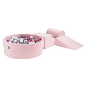 Velvet Foam 3 elements Playset with Ball Pit 90x30cm with 200 Balls Light Pink: Light Pink/Grey/White