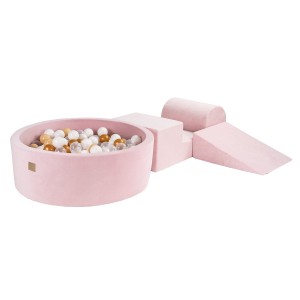Velvet Foam 3 elements Playset with Ball Pit 90x30cm with 200 Balls Light Pink: Gold/White/Transparent/Beige