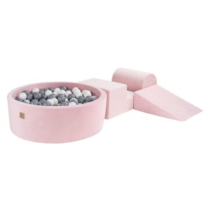 Velvet Foam 3 elements Playset with Ball Pit 90x30cm with 200 Balls Light Pink: Grey/White